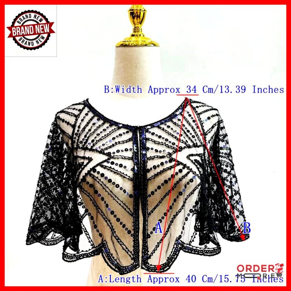Sequin Beaded Shawl Wrap for Evening Dresses Wedding Party Flapper Cover Up - Picture 3 of 6